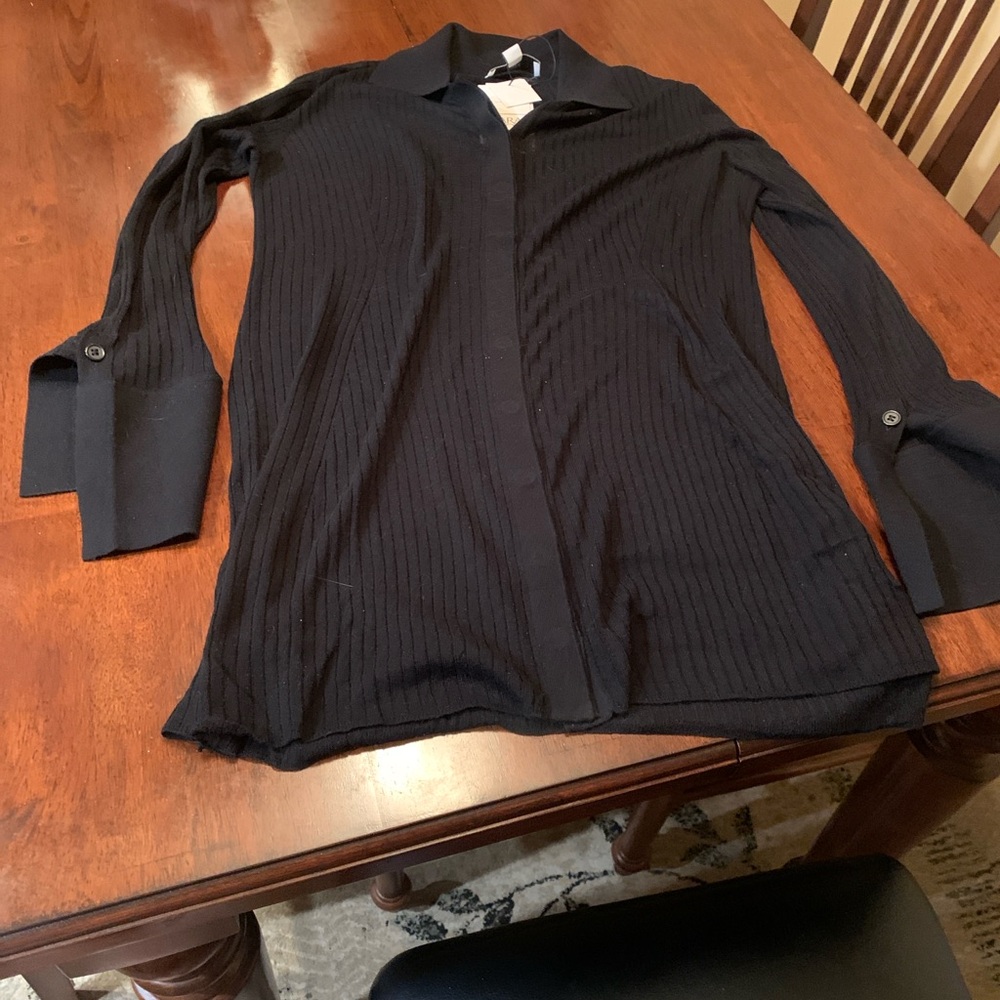 Black Ribbed Long Sleeve silk dress by brand designer Ludovic De Saint Sernin XL